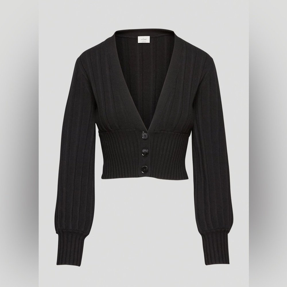 Aritzia Wilfred Black Plunge Front Wool Cardigan (XS)